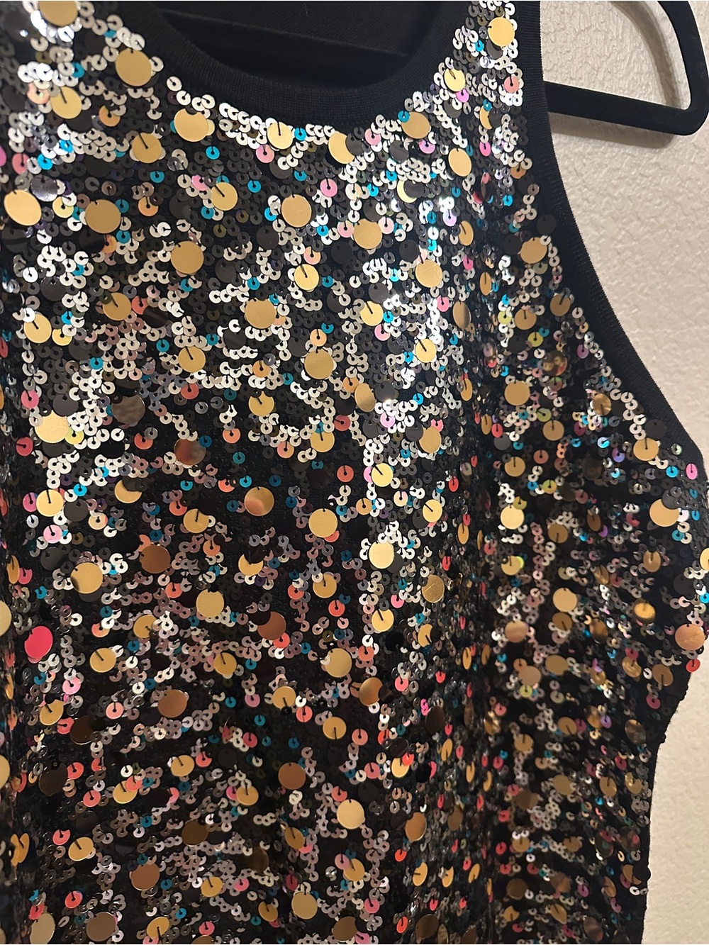Trina Turk Sequin Merino Wool Tank Top Black Multi M - Picture 2 of 5